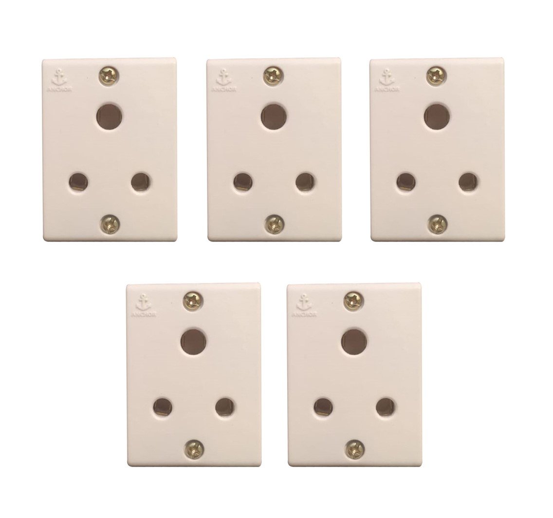 ANCHOR PENTA, 3 Pin Socket, 6A, 240V, White, 38342 (Pack of 5)