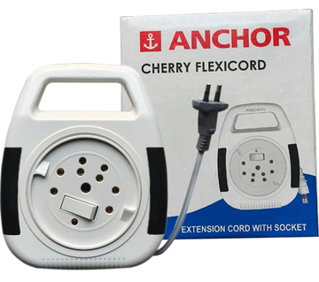 ANCHOR Cherry Flexi Cord, Extension Cord With Socket, 2 Pin, 4 Metre, 6A, 240V, White, 5208