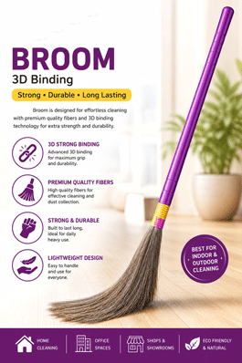 Kwaltial Broom, 3D Binding Phool Jhadu for Home Cleaning, Natural Grass Broom, Strong and Durable, Indoor and Outdoor Use, Eco Friendly, Pack of 2