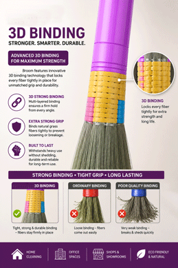 Kwaltial Broom, 3D Binding Phool Jhadu for Home Cleaning, Natural Grass Broom, Strong and Durable, Indoor and Outdoor Use, Eco Friendly, Pack of 2