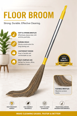 Kwaltial Broom, Phool Jhadu for Home Cleaning, Natural Grass Broom, Strong and Durable, Indoor and Outdoor Use, Pack of 2